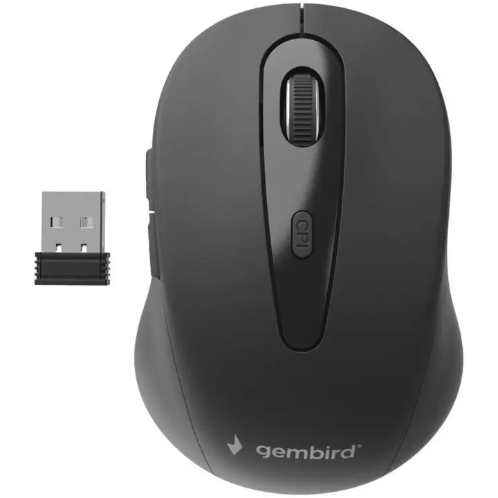 Gembird - Ratón inalámbrico RF para oficina, óptico de 1600 DPI, ergonómico para diestros con 6 botones y rueda de desplazamiento, color negro y gris - 1
