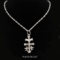 Collar Colgante Cruz de Caravaca Grande 30 Mm y Cadena a 50 Cm Modelo Singapur Todo Plata de Ley UNISEX - Protección Infinita y Buenos Augurios - details 2