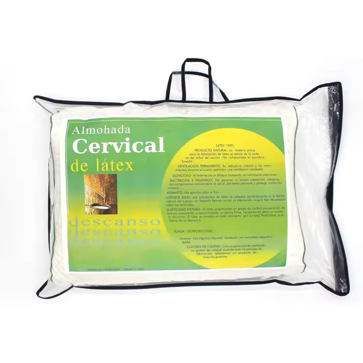 CLOEN Almohada Latex | 100% de látex Natural |Transpirable | Antiácaros e Hipoalergénica | 12cm Altura |Firmeza Media Baja | Funda de Almohada con Cremallera. (Almohada Cervical Medida 150x38x12cm) - 1