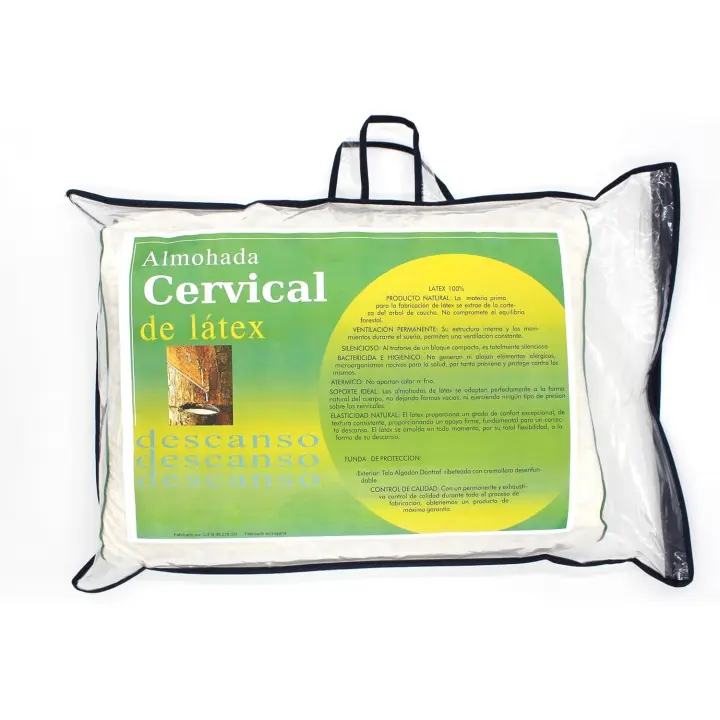CLOEN Almohada Latex | 100% de látex Natural |Transpirable | Antiácaros e Hipoalergénica | 12cm Altura |Firmeza Media Baja | Funda de Almohada con Cremallera. (Almohada Cervical Medida 50x35x10cm) - 1