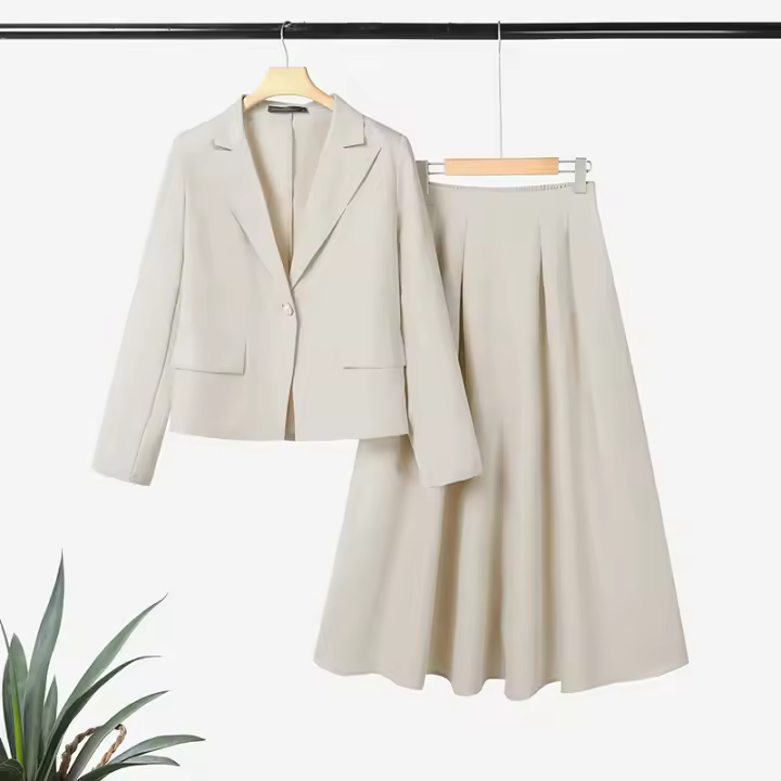 ZANZEA Traje De Mujer Elegante De Otoño 2025 Con Blazer De Manga Larga Y Vestido 2 Piezas Moda Trasero Elegante Oficina OL - 1
