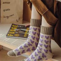 4 Pares De Calcetines De Punto De Corazón Morado Lujo - Suaves Cálidos Y Cómodos Para Otoño E Invierno Calcetines De Moda Para Mujer - details 0