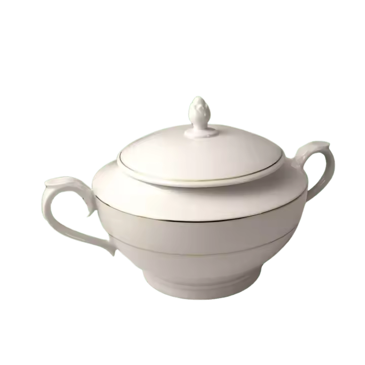 Crc Sopera de Porcelana Blanca con Filo de Oro Bremen Menaje | Vajilla Sopera Plata/Oro - 1