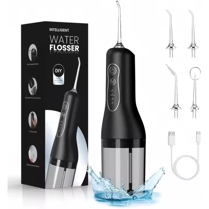 Irrigador Dental Portatil Profesional, Irrigador Bucal Inalámbrico Profesional 4 Boquillas 4 Modos, IPX7 Impermeable USB-C Recargable para Limpieza Dientes - 1
