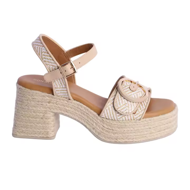 Sandalia para mujer DON ALGODON Virginia de rafia y cuña de yute con hebilla - 1