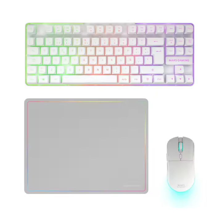 Mars Gaming MCPWTKL, Combo Gaming Inalámbrico, Tecnología DualPro Link 2.4GPRO, Teclado TKL FRGB Rainbow + Ratón RGB 3200DPI y Switches HUANO + Alfombrilla Antideslizante 360x260mm, Combo PC Profesional - 1