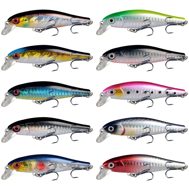10pcs Señuelo De Pesca Minnow Flotante Wobbler Para Truchas Y Bass Lanzamiento De Plástico Duro Con Ojos 3D Herramientas De Pesca - 1