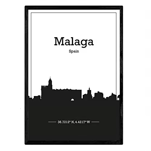 Nacnic Poster Con Mapa De Malaga España. Láminas Con Skyline De Ciudades De Europa Con Sombra Negra. - 1