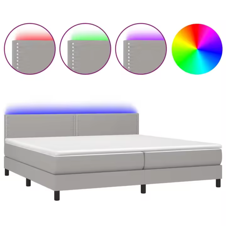 vidaXL Cama box spring con colchón tela y LED gris claro 200x200 cm - 1