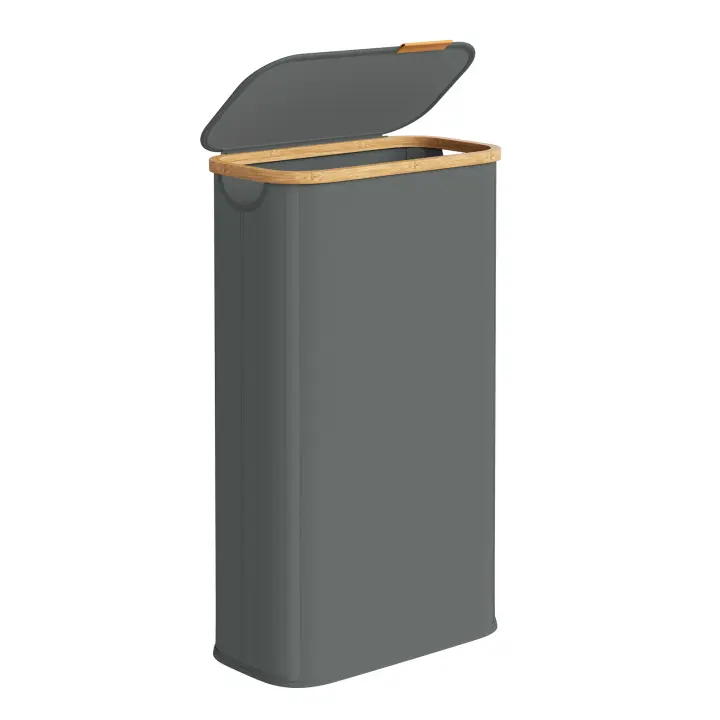 SONGMICS Cesto de Ropa con Tapa, Recogedor de Colada Estrecho, Tejido de Oxford, Plegable, Marco de Bambú, Lavadero, Dormitorio y Salón, 70 L, 42 x 22,5 x 70,5 cm, Gris Pizarra - 1