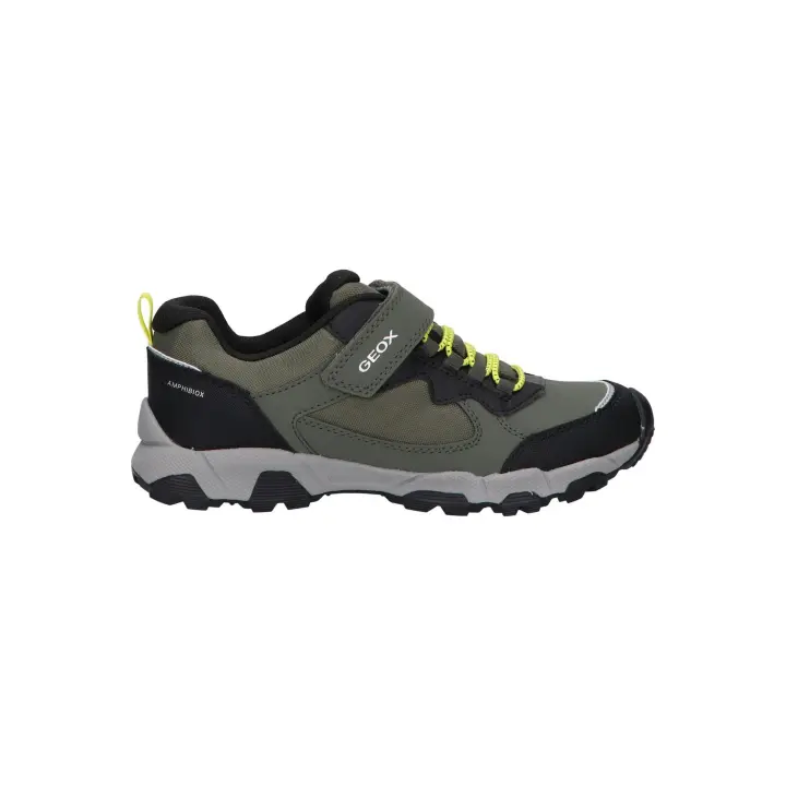 Geox casual sneakers for girls in green, made of synthetic leather and canvas, with textile lining and adjustable lace plus Velcro closure, perfect for play and everyday use, these comfortable girls' sneakers are ideal for all seasons. - 1