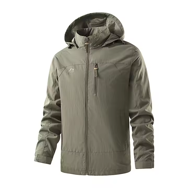 Chaqueta De Corrida Para Hombres Impermeable Y a La Viento Con Capucha Ligera Y Transpirable Ropa De Escalada Y Pesca - 1