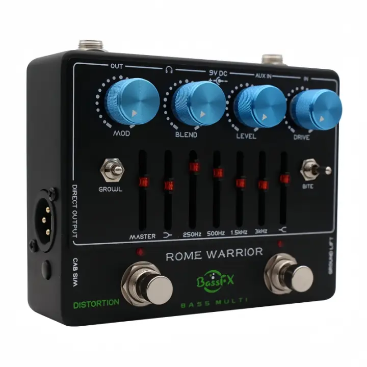 Pedal De Bass Profesional Fanmuzk Rome Warrior Con Igualador Gráfico De 6 Bandas Salida De Auriculares Y Entrada Auxiliar Para Bajo Eléctrico - 1