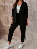 Conjunto Elegante De Talla Grande Para Mujer Chaqueta Y Pantalones De Moda Casual Para El Escritorio Blusas Solas Sin Cierre De Polyester - details 5