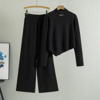 Conjunto Deportivo Casual Para Mujer Otoño Invierno Moda Dos Piezas Conjunto Slim Pantalones Anchos Suéter O-Neck Polyester Viscosa - details 1