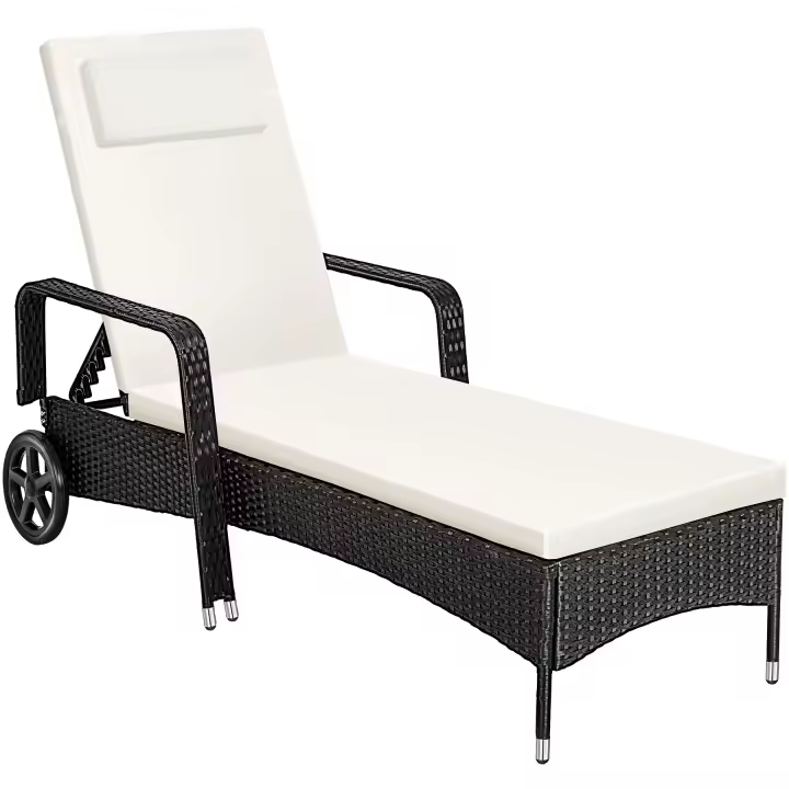 TECTAKE - Tumbona Chaise Longue, Ajustable de Poliratán con Ruedas, Mueble Exterior Sofá Acolchado para Jardín y Terraza, 6 Posiciones, Fácil de Limpiar, Moderno, Hamaca de Jardín - 1