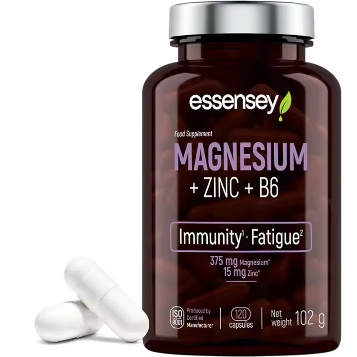 Magnesium + Zinc + Vitamin B6 – 120 cáps. veganas Essensey | apoya energía, nervios y recuperación - 1