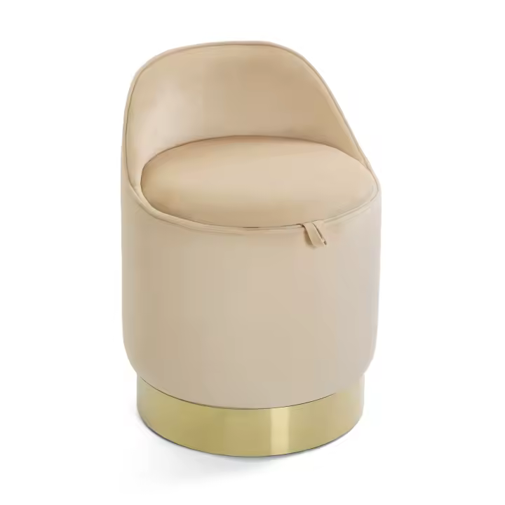 Versa Sirsi Taburete redondo bajo Reposapiés para Salón o Dormitorio, con base Dorada, Medidas (Al x L x An) 55 x 40 x 40 cm, Textil y Metal, Color Beige - 1