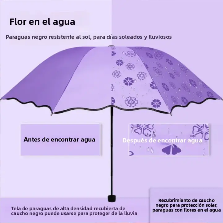 Paraguas Plegable Mágico Con Patrón De Agua De Lluvia Resistente Al Viento Y Protección Solar Para Deportes Al Aire Libre Y Protección UV - 1