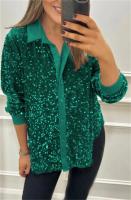 Camisa De Mujer Con Lentejuelas Casual Glitter Manga Larga Suéter Sexy Retro Para Fiesta Streetwear Negra Talla Grande - details 1