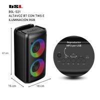 Altavoz Bluetooth BSL-S21 de 20W con Iluminación LED, TWS, Radio FM, Reproductor MP3 por USB y Micrófono Incluido, Batería de 2400 mAh y Carga USB-C - details 1