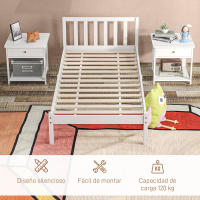 HOMCOM Marco de Cama de Madera Estructura de Cama Somier con Cabecera para Colchón de 90x190 cm (no incluido) Carga 120 kg 198x96x70 cm Blanco - details 1