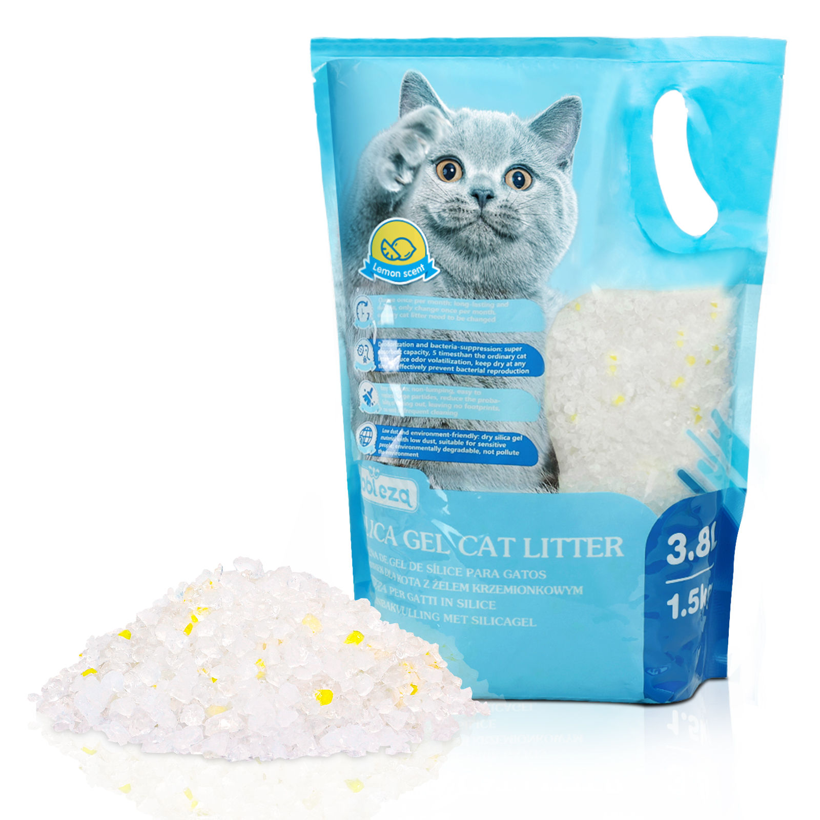 Nobleza - Arena para Gatos de sílice Camada para Gatitos de Gel de Diamante 3.8L Absorbente, Cómodo Biodegradable Sabor a Limon