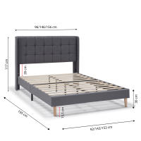 VS Venta-Stock - Estructura de Cama tapizada Esther de 30 cm, 150x190 cm, color Gris oscuro - details 0