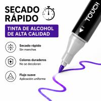 Touch Set de 80 Rotuladores de Alcohol Doble Punta Profesional - Marcadores de Tinta de Alcohol con Punta Fina y Biselada, Ideal para Manga, Cómic, Lettering e Ilustración, Estuche Resistente Incluido - details 2