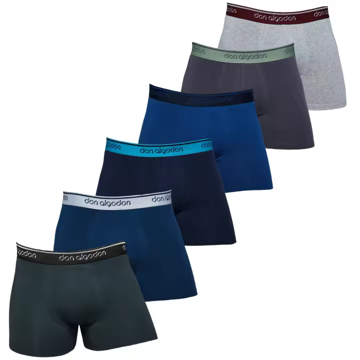 DON ALGODON | Pack de 6 Boxers Para Hombre | 95% Algodón | Transpirables | 6 Colores con Cintura Elástica en Colores Diferentes: Gris con Verde, Marino con Blanco, Gris con Granate, Marino con Azul, Granate con Gris, Azul con Marino | Cómodos y Elegantes. - 1