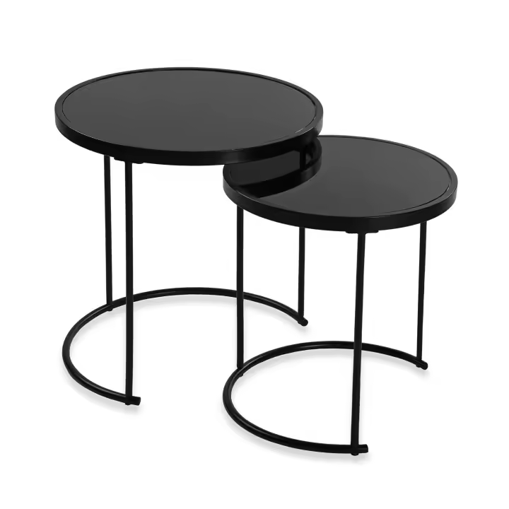 Versa Crystel Mesa Auxiliar para el Salón, la Habitación o la Cocina. Moderna Mesilla Baja, Set de 2, Medidas (Al x L x An) 50 x 50 x 50 cm, Cristal y Metal, Color Negro - 1