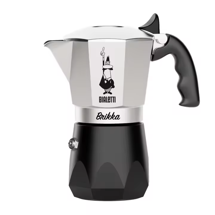 Bialetti Brikka Cafetera Italiana de 4 Tazas (170 ml) para Espresso con Cremoso Intenso, Compatible con Cocina de Gas y Eléctrica - Aluminio Negro - 1
