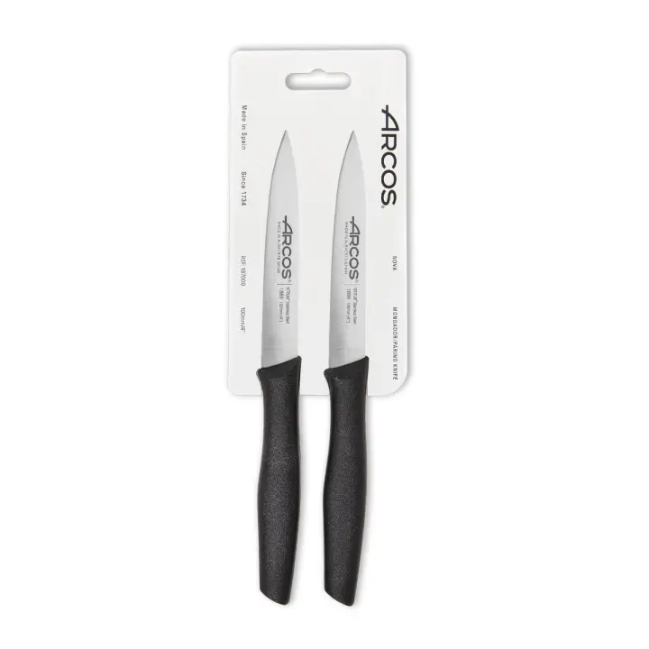 Arcos Serie Nova - Set de 2 Cuchillos Mondadores - Hoja de Acero Inoxidable NITRUM de 100 mm - Mango de Polipropileno Color negro - 1