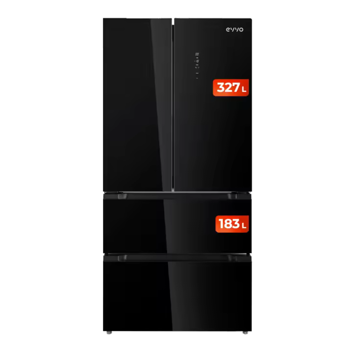 EVVO Frigorífico francés F80B Glass, Inverter, Puerta de cristal, Total No Frost, 327l + 183l - 1