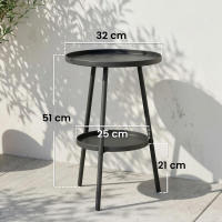 Outsunny Mesa de Jardín Redonda de 2 Niveles Mesa de Terraza Exterior Ø32x51 cm con Bandeja Inferior y Estructura de Metal para Exterior e Interior Negro - details 2