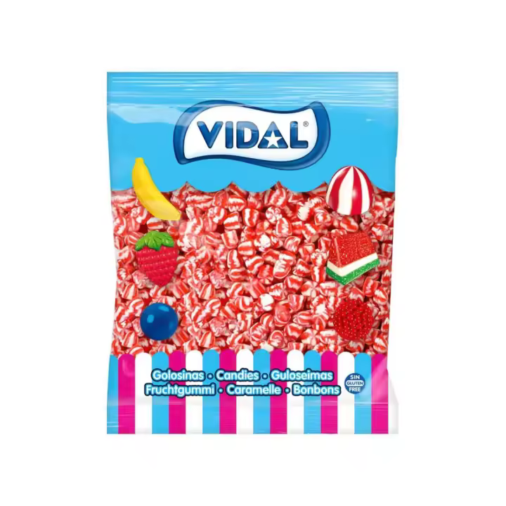 Vidal Mini Besos Twist bolsa 1 Kg - Irresisitibles Besos Twist de Vidal - Son bonitos, coloridos y están riquísimos - Golosina blanda sabor fresa nata en tamaño mini - Sin Gluten y sin Grasa - 1