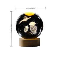 Lámpara De Noche De Cristal De Medusa En Forma De Bola Con Base De Madera Y USB Crear Ambiente Festivo Luz LED Incluida - details 6
