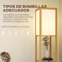 HOMCOM Lámpara de Pie con Estantes de Almacenaje, Lámpara de Madera Moderna, Bombilla E27, para Salón, Dormitorio, Oficina, Natural - details 4