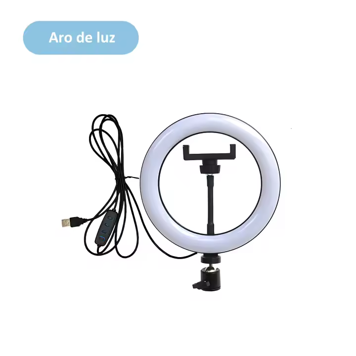 FGNS Trípode Soporte con Clip para móvil, Trípode de 2.1m y/o aro de luz led de 3 colores de 30cm/12'' regulable ara selfie, fotografía, maquillaje, streaming Youtube, Tik Tok - 1