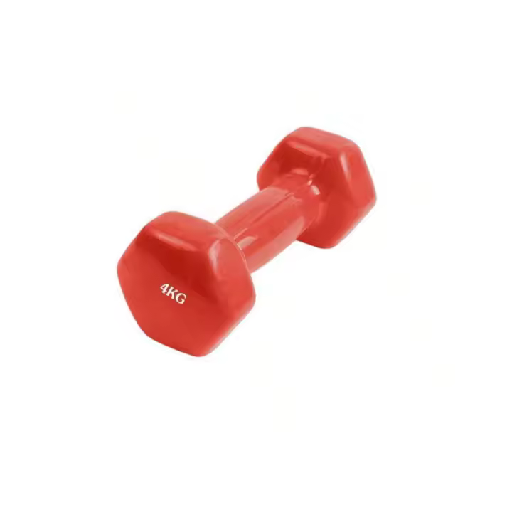 Mancuerna hexagonal roja con recubrimiento de vinilo – 4kg / 5kg / 6kg – Antideslizante para ejercicio en casa (unidad individual) - 1