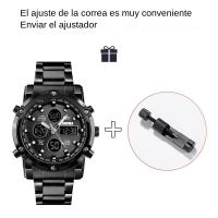 Reloj Digital Skmei 3 Tiempos Con Pantalla Retroiluminada Reloj De Pulsera De Cuarzo Para Hombre Correa De Acero Inoxidable Estilo Lujo Resistente Al Agua - details 0