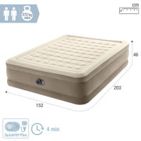 INTEX - Colchón hinchable doble Deluxe Ultra Plus 152x203x46 cm, para 2 personas, máximo 272 kg, cama hinchable para interior, PVC laminado, resistente a pinchazos, incluye hinchador eléctrico, bolsa de transporte - details 3
