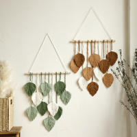 Tapiz Boho Hoja Macramé Tejido En Hilo Decoración De Pared Para Hogar Y Dormitorio Con Cordones De Madera Aesthetic Regalo - details 8