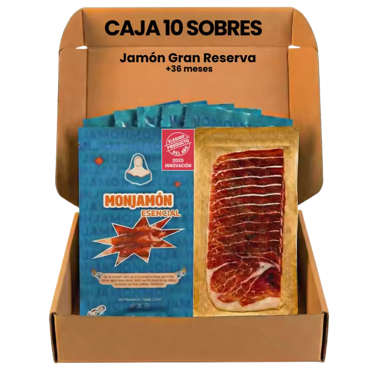 10 SOBRES JAMÓN GRAN RESERVA 24 MESES MONJAMON | ELEGIDO PRODUCTO DEL AÑO 2025 | Ibérico fuera de norma | 80g/ud | Producto Artesanal Curación Tradicional - 1