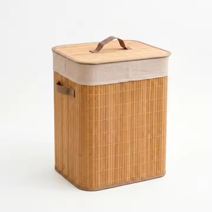 NAHUEL HOME Cesto para Ropa Sucia de Bambú con Tapa - Organizado de Almacenamiento Plegable de 60L, Canasta Rectangular con Bolsa de Tela Desmontable y Asas para Baño y Dormitorio (40x30x50 cm) - 1