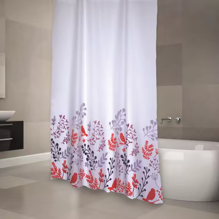 CORTINA DE BANO POLIESTER 180X200CM BIRDS ROJO - 1