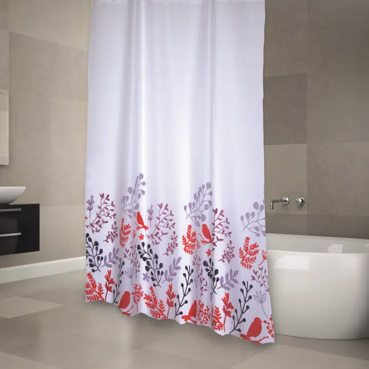 CORTINA DE BANO POLIESTER 180X200CM BIRDS ROJO - 1