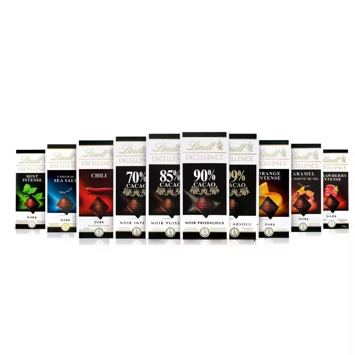 Tabletas Lindt pack de 10 unidades surtidas con 4 sabores aleatorios de 100gr - Tabletas lindt de 70% cacao, naranja, sal, menta intensa, 80% cacao y muchos mas sabores con la calidad Lindt de siempre - 1