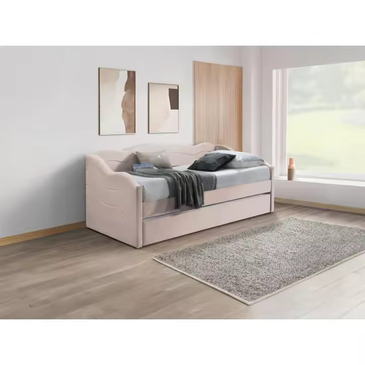 Vente-unique - Cama nido 2 x 90 x 190 cm - Terciopelo - Rosa - LENVIA - 1