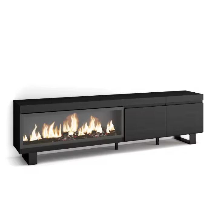 Skraut Home, Mueble Televisión, 208x35x57cm, Fuego Led XXL efecto 3D, Veteado de madera, Tacto poroso de alta calidad - 1